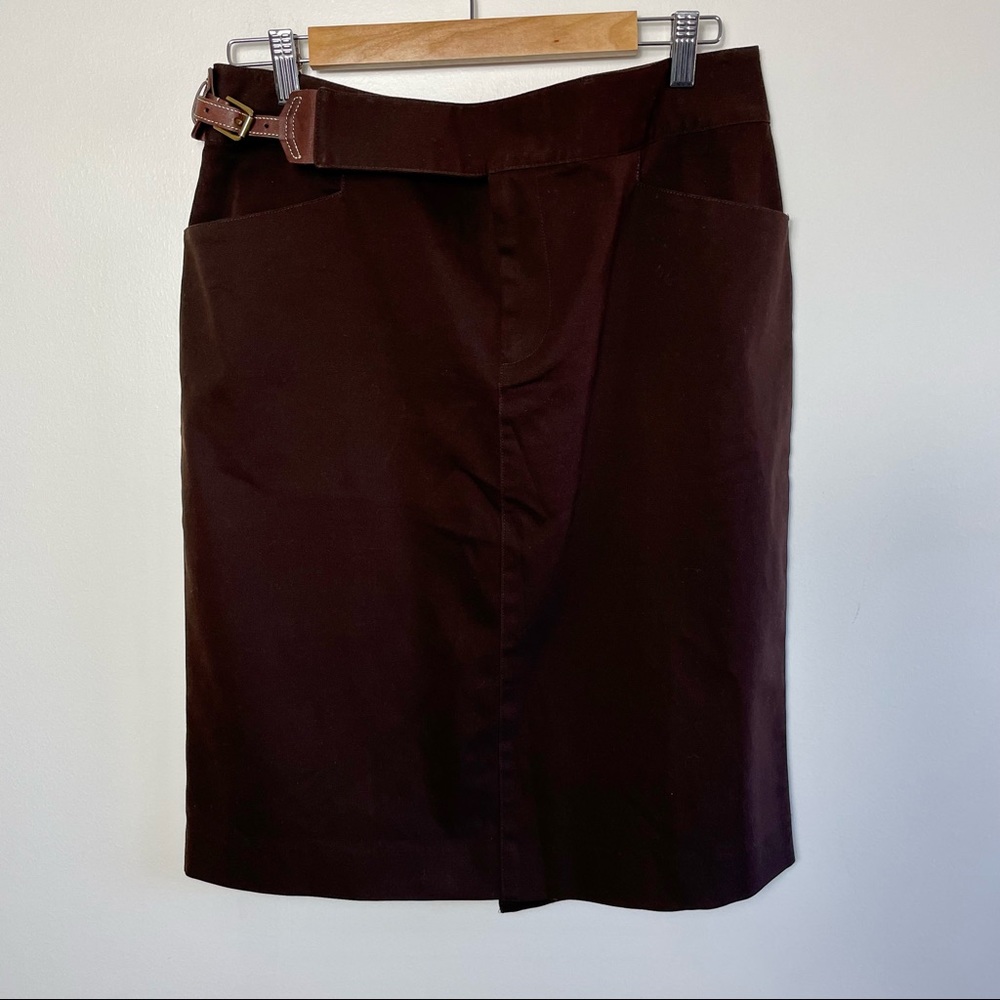 Lauren Ralph Lauren Brown Cotton Pencil Skirt Equestrian, Pockets, EUC